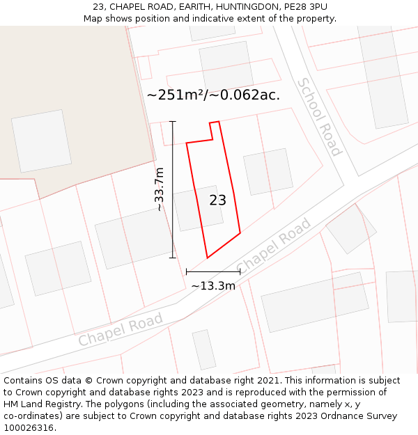 23, CHAPEL ROAD, EARITH, HUNTINGDON, PE28 3PU: Plot and title map
