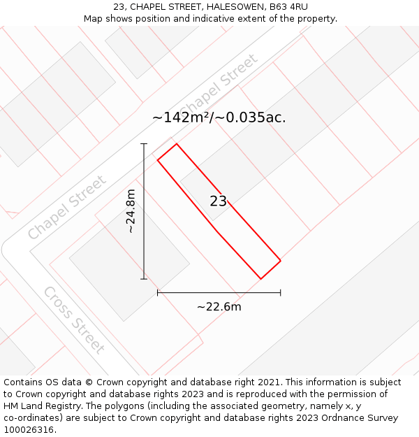 23, CHAPEL STREET, HALESOWEN, B63 4RU: Plot and title map