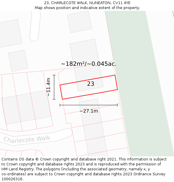 23, CHARLECOTE WALK, NUNEATON, CV11 4YE: Plot and title map
