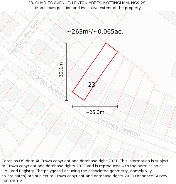 23, CHARLES AVENUE, LENTON ABBEY, NOTTINGHAM, NG9 2SH: Plot and title map