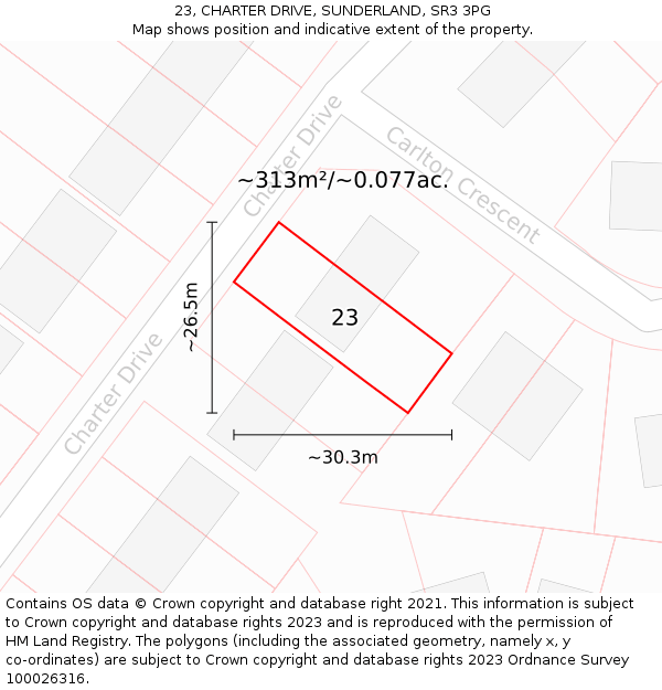 23, CHARTER DRIVE, SUNDERLAND, SR3 3PG: Plot and title map