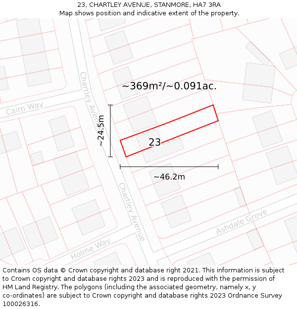 23, CHARTLEY AVENUE, STANMORE, HA7 3RA: Plot and title map
