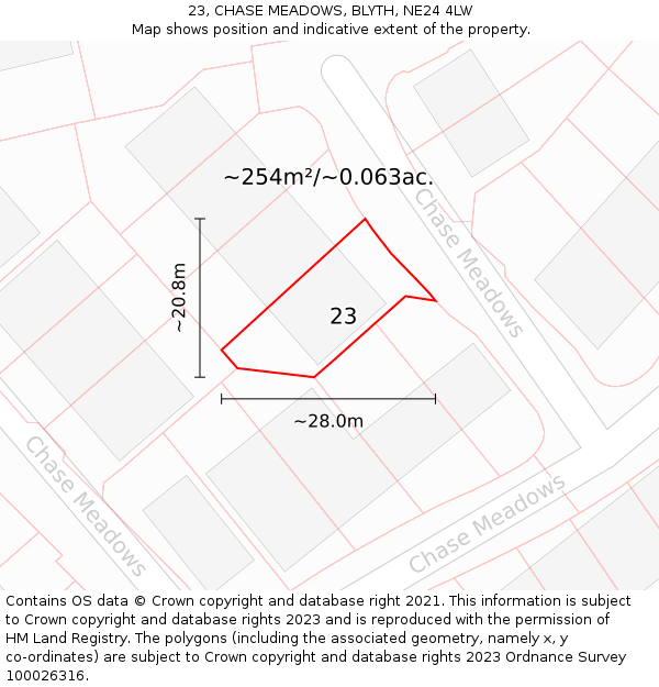 23, CHASE MEADOWS, BLYTH, NE24 4LW: Plot and title map