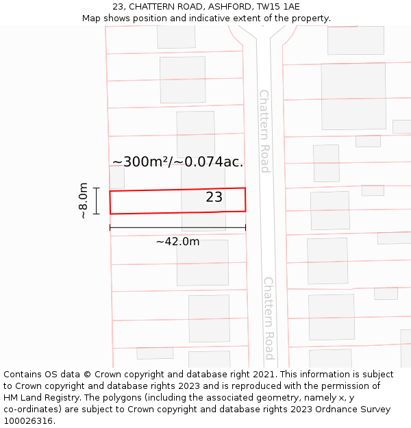 23, CHATTERN ROAD, ASHFORD, TW15 1AE: Plot and title map