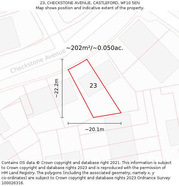 23, CHECKSTONE AVENUE, CASTLEFORD, WF10 5EN: Plot and title map