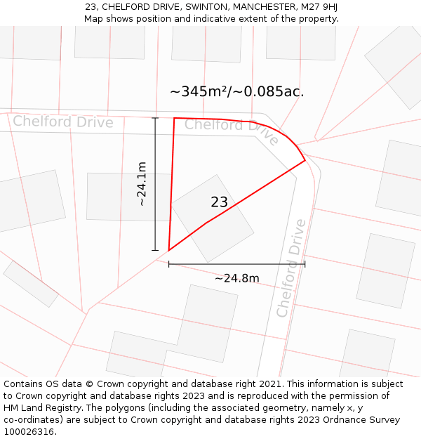 23, CHELFORD DRIVE, SWINTON, MANCHESTER, M27 9HJ: Plot and title map