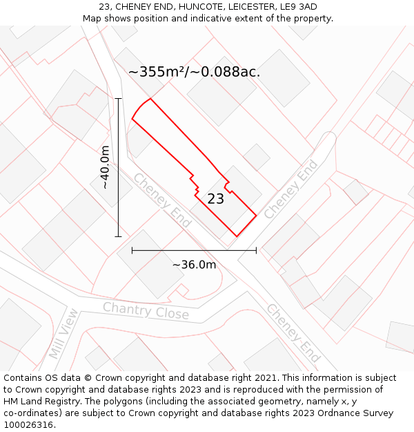 23, CHENEY END, HUNCOTE, LEICESTER, LE9 3AD: Plot and title map