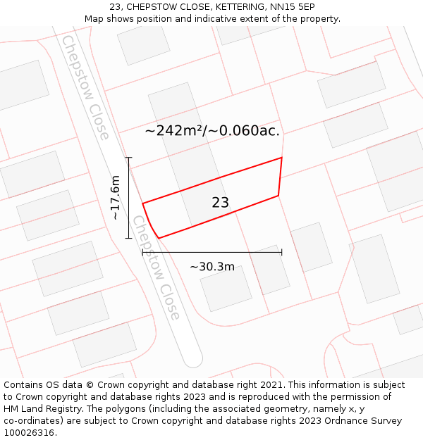 23, CHEPSTOW CLOSE, KETTERING, NN15 5EP: Plot and title map