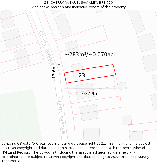 23, CHERRY AVENUE, SWANLEY, BR8 7DX: Plot and title map