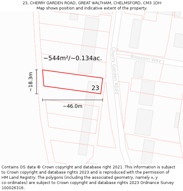 23, CHERRY GARDEN ROAD, GREAT WALTHAM, CHELMSFORD, CM3 1DH: Plot and title map