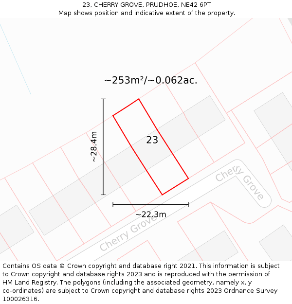 23, CHERRY GROVE, PRUDHOE, NE42 6PT: Plot and title map