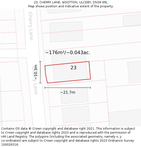 23, CHERRY LANE, WOOTTON, ULCEBY, DN39 6RL: Plot and title map
