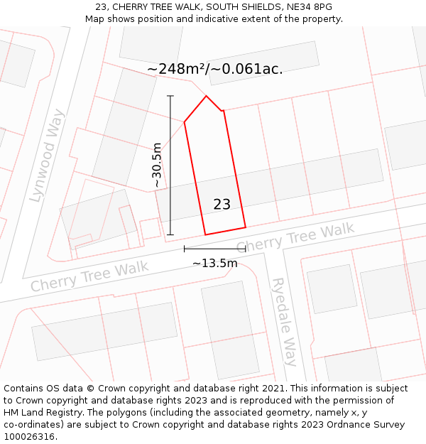 23, CHERRY TREE WALK, SOUTH SHIELDS, NE34 8PG: Plot and title map
