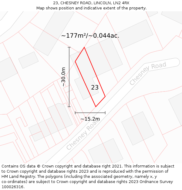 23, CHESNEY ROAD, LINCOLN, LN2 4RX: Plot and title map