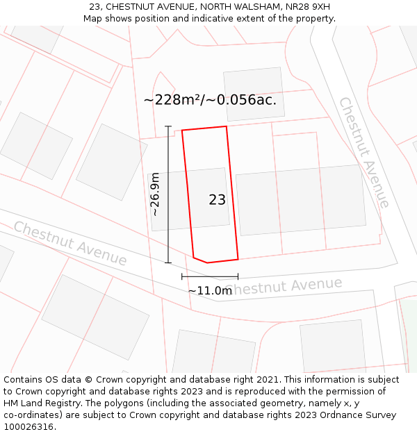 23, CHESTNUT AVENUE, NORTH WALSHAM, NR28 9XH: Plot and title map