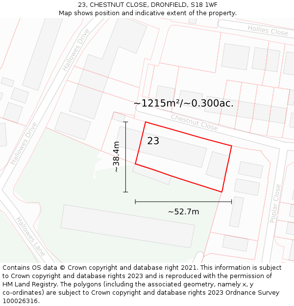 23, CHESTNUT CLOSE, DRONFIELD, S18 1WF: Plot and title map