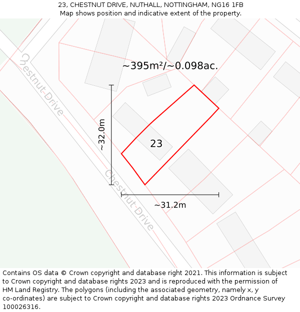 23, CHESTNUT DRIVE, NUTHALL, NOTTINGHAM, NG16 1FB: Plot and title map