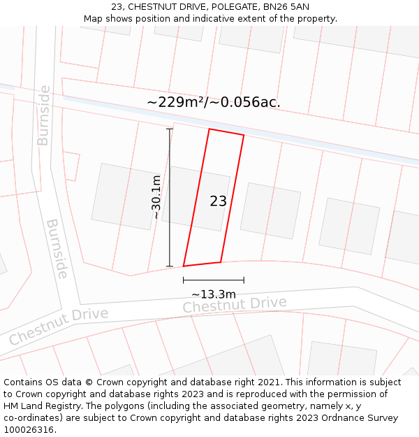 23, CHESTNUT DRIVE, POLEGATE, BN26 5AN: Plot and title map