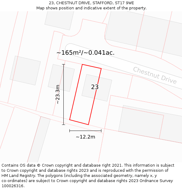 23, CHESTNUT DRIVE, STAFFORD, ST17 9WE: Plot and title map