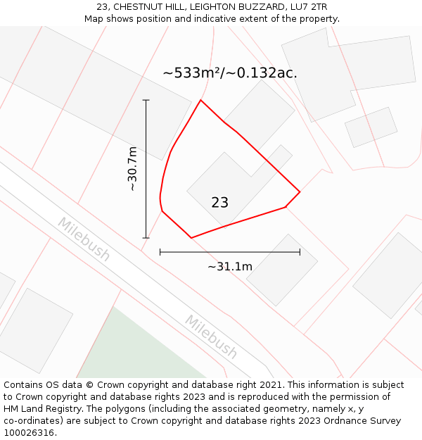 23, CHESTNUT HILL, LEIGHTON BUZZARD, LU7 2TR: Plot and title map