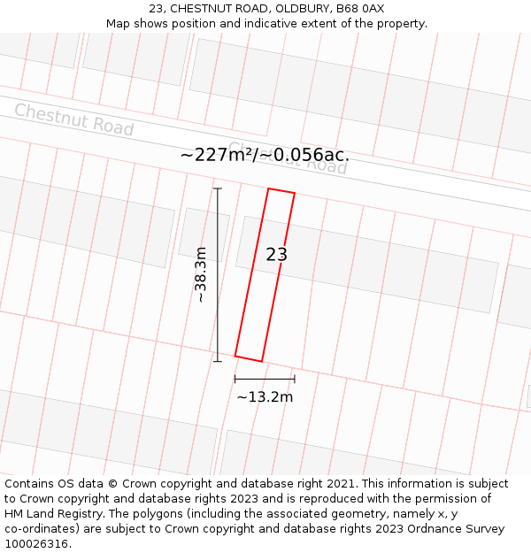 23, CHESTNUT ROAD, OLDBURY, B68 0AX: Plot and title map