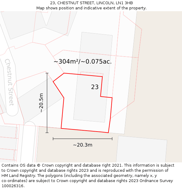 23, CHESTNUT STREET, LINCOLN, LN1 3HB: Plot and title map