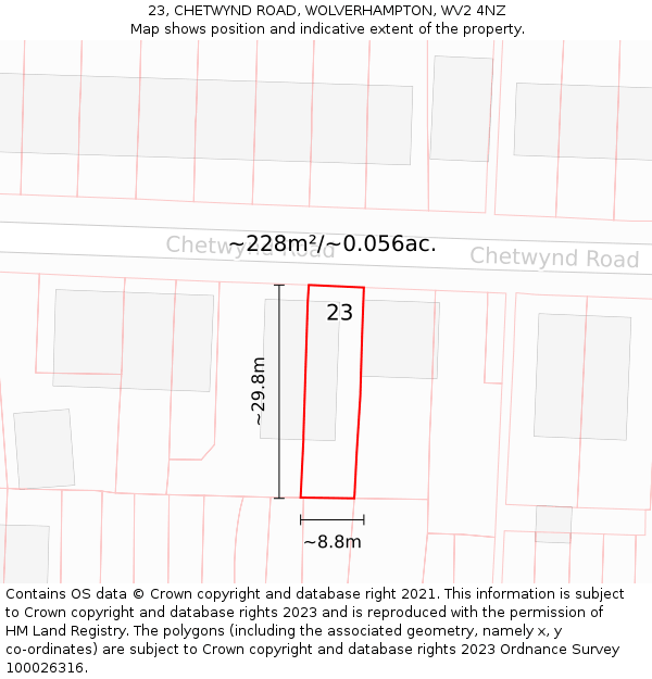 23, CHETWYND ROAD, WOLVERHAMPTON, WV2 4NZ: Plot and title map