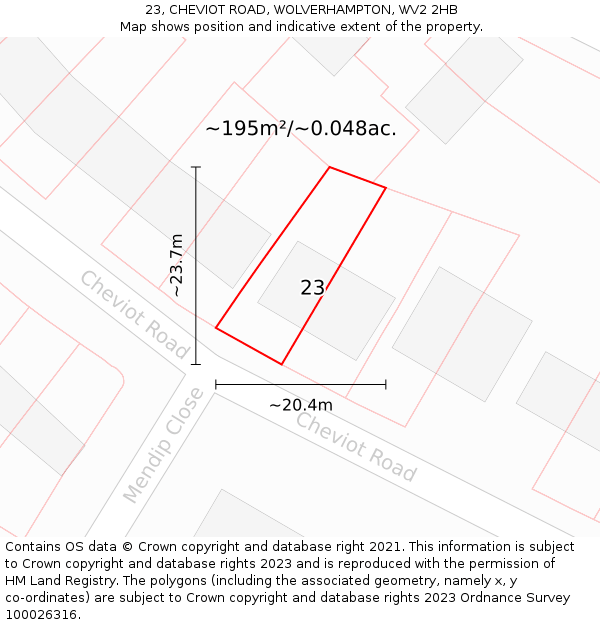 23, CHEVIOT ROAD, WOLVERHAMPTON, WV2 2HB: Plot and title map