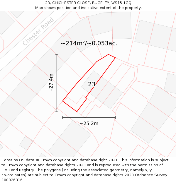 23, CHICHESTER CLOSE, RUGELEY, WS15 1GQ: Plot and title map