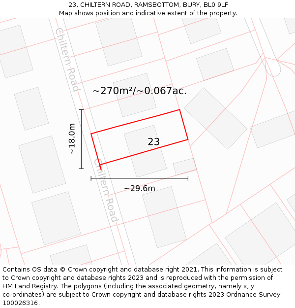 23, CHILTERN ROAD, RAMSBOTTOM, BURY, BL0 9LF: Plot and title map