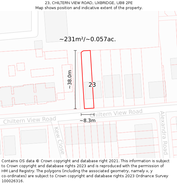 23, CHILTERN VIEW ROAD, UXBRIDGE, UB8 2PE: Plot and title map