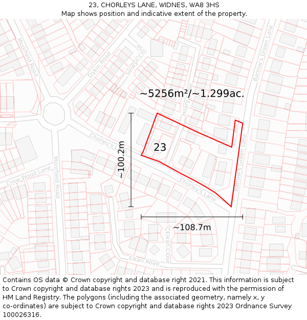 23, CHORLEYS LANE, WIDNES, WA8 3HS: Plot and title map