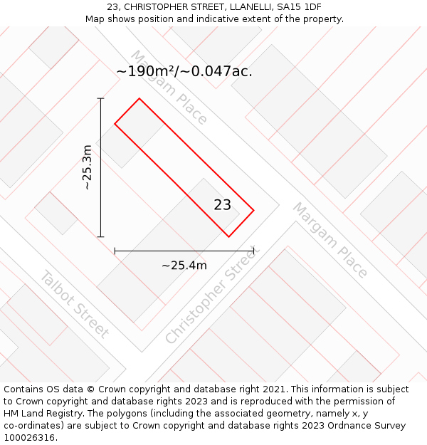 23, CHRISTOPHER STREET, LLANELLI, SA15 1DF: Plot and title map