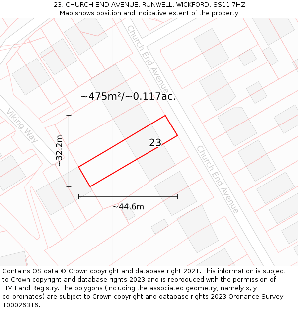 23, CHURCH END AVENUE, RUNWELL, WICKFORD, SS11 7HZ: Plot and title map
