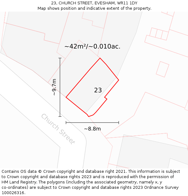 23, CHURCH STREET, EVESHAM, WR11 1DY: Plot and title map
