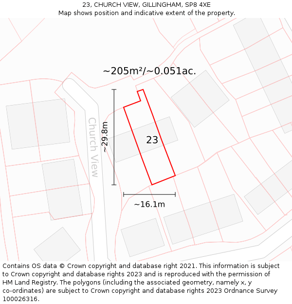 23, CHURCH VIEW, GILLINGHAM, SP8 4XE: Plot and title map