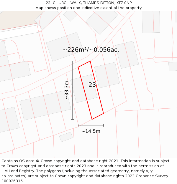 23, CHURCH WALK, THAMES DITTON, KT7 0NP: Plot and title map