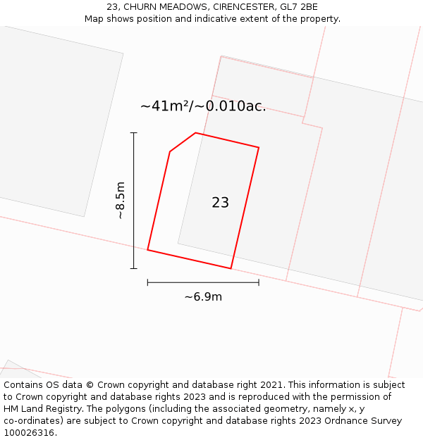 23, CHURN MEADOWS, CIRENCESTER, GL7 2BE: Plot and title map