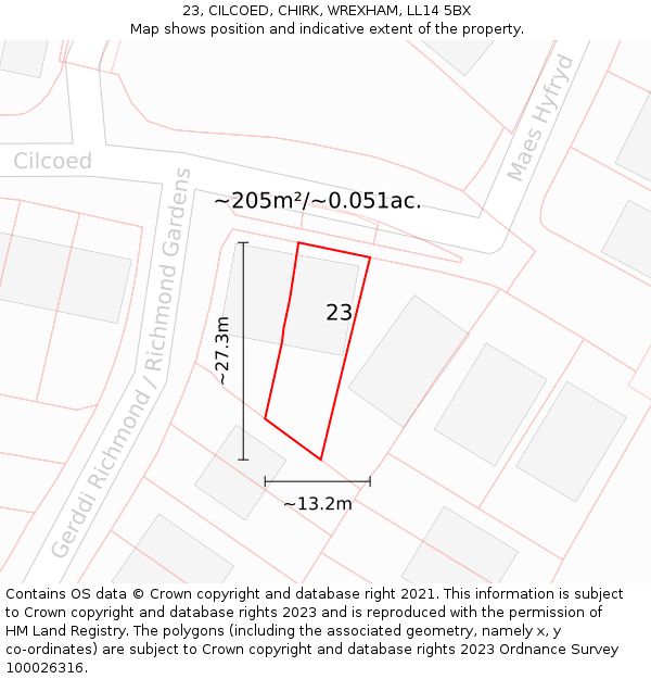 23, CILCOED, CHIRK, WREXHAM, LL14 5BX: Plot and title map
