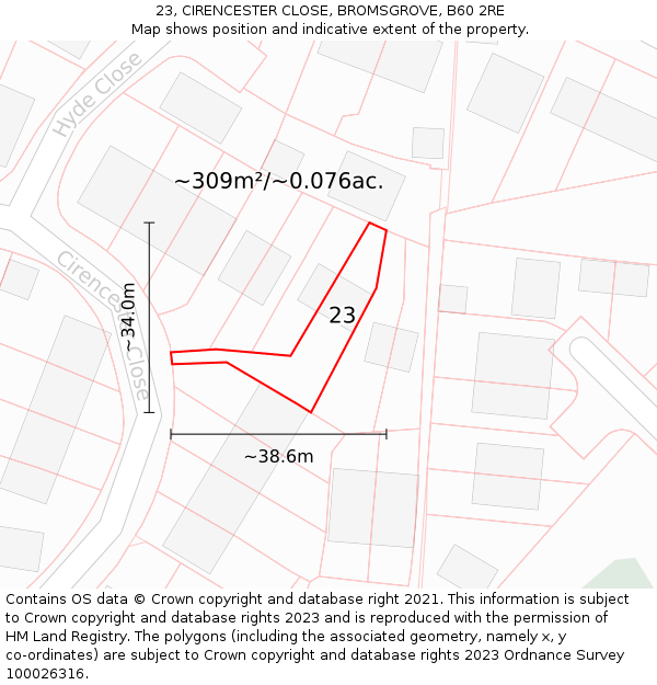 23, CIRENCESTER CLOSE, BROMSGROVE, B60 2RE: Plot and title map