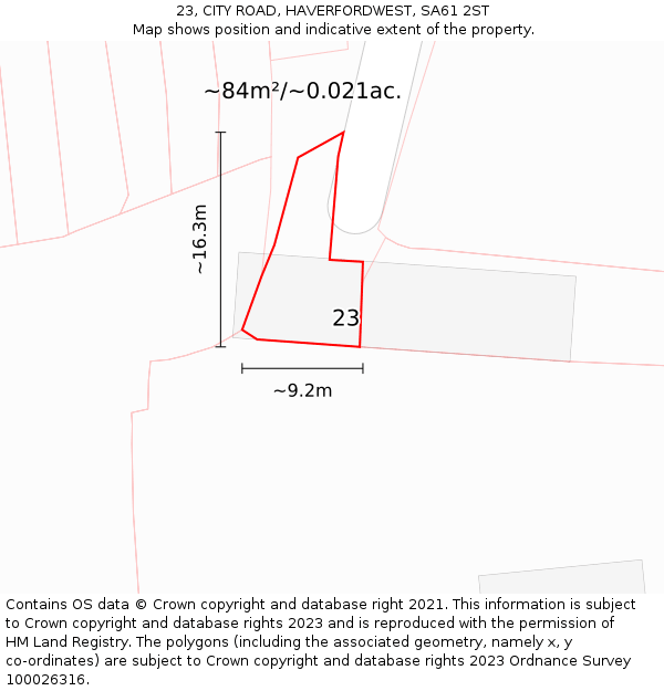 23, CITY ROAD, HAVERFORDWEST, SA61 2ST: Plot and title map