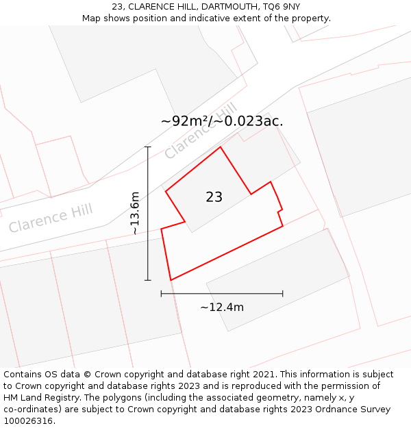23, CLARENCE HILL, DARTMOUTH, TQ6 9NY: Plot and title map