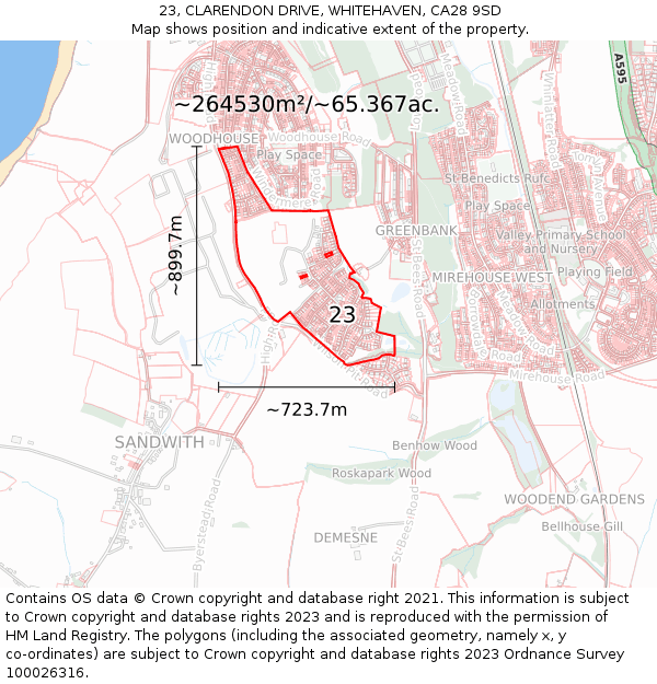 23, CLARENDON DRIVE, WHITEHAVEN, CA28 9SD: Plot and title map