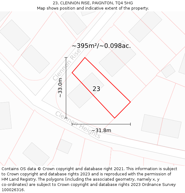 23, CLENNON RISE, PAIGNTON, TQ4 5HG: Plot and title map