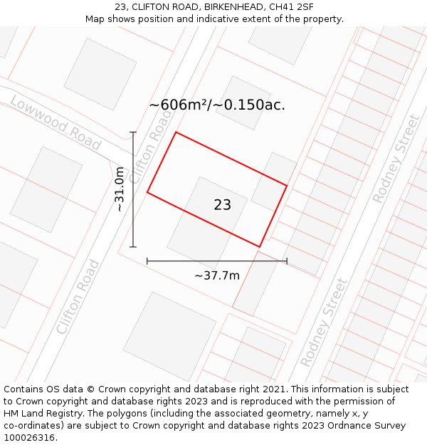 23, CLIFTON ROAD, BIRKENHEAD, CH41 2SF: Plot and title map