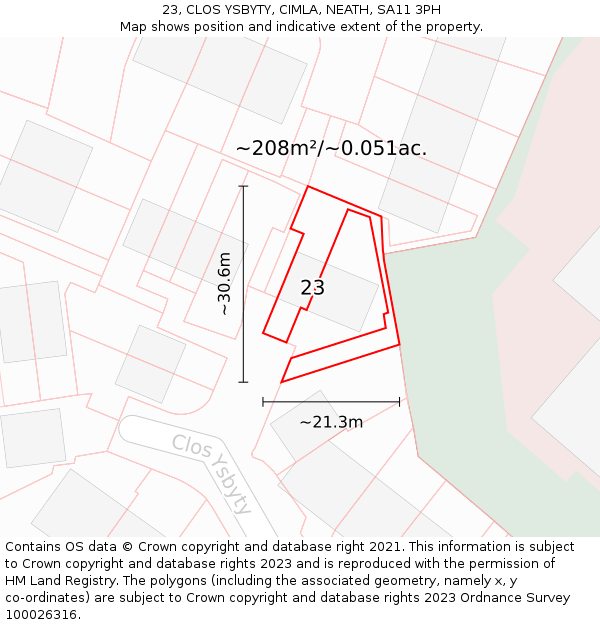 23, CLOS YSBYTY, CIMLA, NEATH, SA11 3PH: Plot and title map