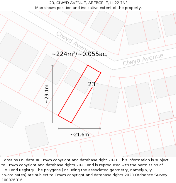 23, CLWYD AVENUE, ABERGELE, LL22 7NF: Plot and title map