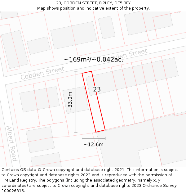 23, COBDEN STREET, RIPLEY, DE5 3FY: Plot and title map