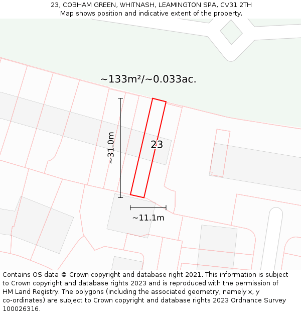 23, COBHAM GREEN, WHITNASH, LEAMINGTON SPA, CV31 2TH: Plot and title map