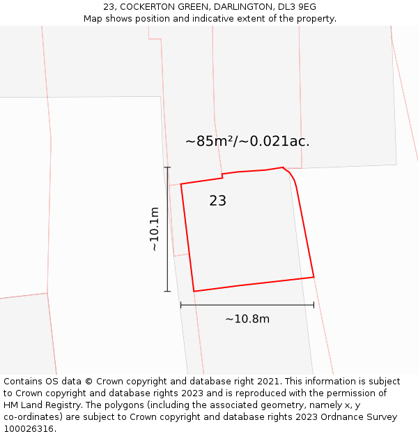 23, COCKERTON GREEN, DARLINGTON, DL3 9EG: Plot and title map